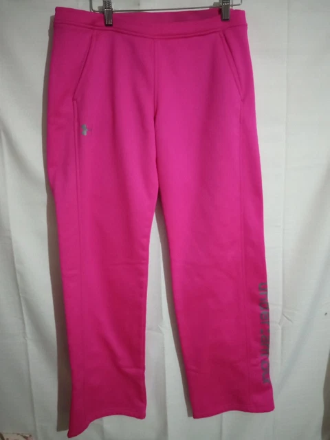 Under Armour Pants Youth Pink Joggers Spell Out Logo Girls Fleece Sweatpants YXL
