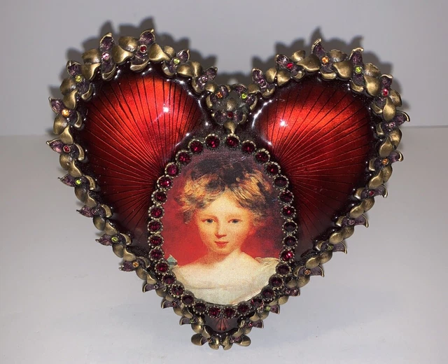 Vintage Jay Strongwater Photo Frame Heart Shape Swarovski Crystals Red Small 4"