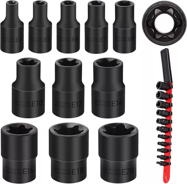 Juego Riel De Dados Estrella E Torx Hembra Llaves De Vaso Fácil Almacenar 11 PCS