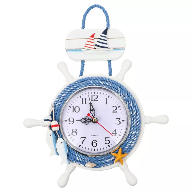 Ocean Decor Wooden Hanging Clock Nautical Boat Anchor Steering Wheel Wall Clocks 2