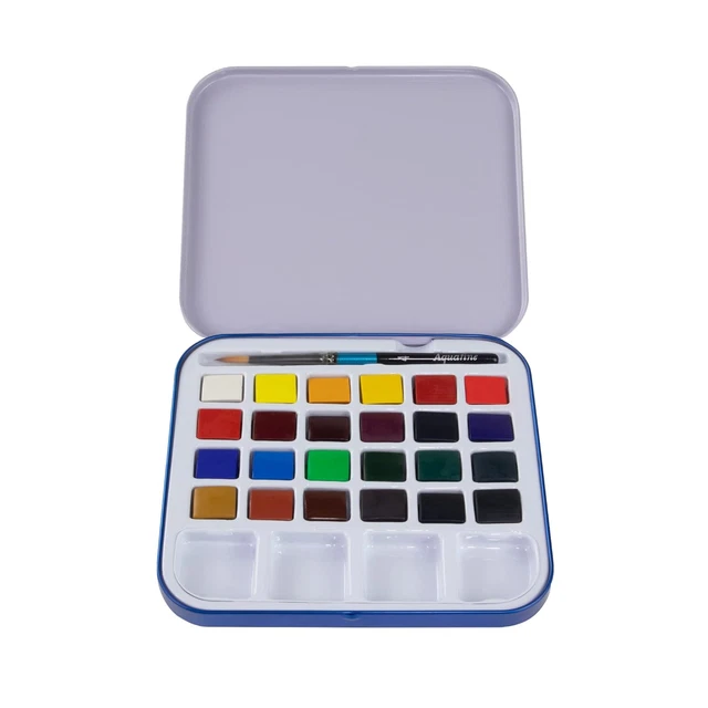 Juego de viaje de pintura media sartén acuarela Daler Rowney Aquafine, 24 colores surtidos