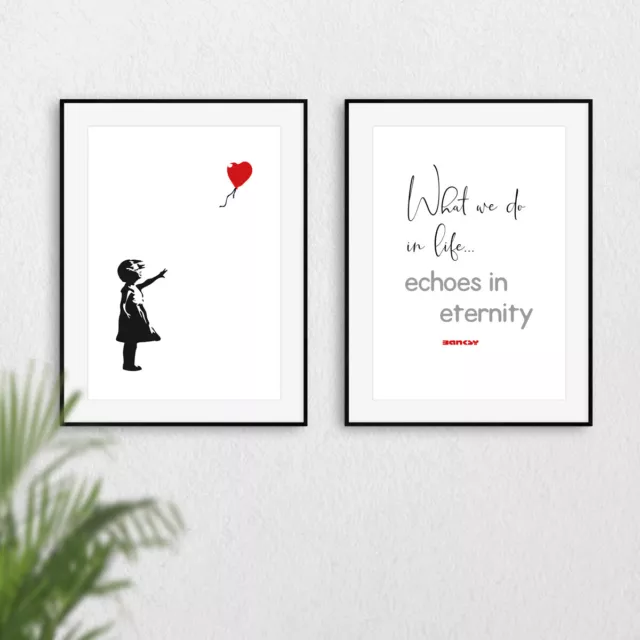Set of 2 Banksy Wall Art Quote Prints Heart Balloon Girl Artwork Poster Pictures
