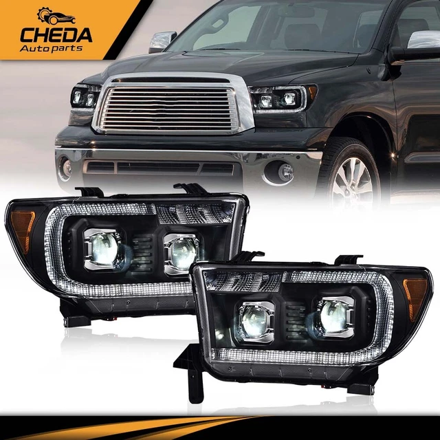 LED Tube Projector Headlights Black Fit For Toyota 07-13 Tundra 08-17 Sequoia