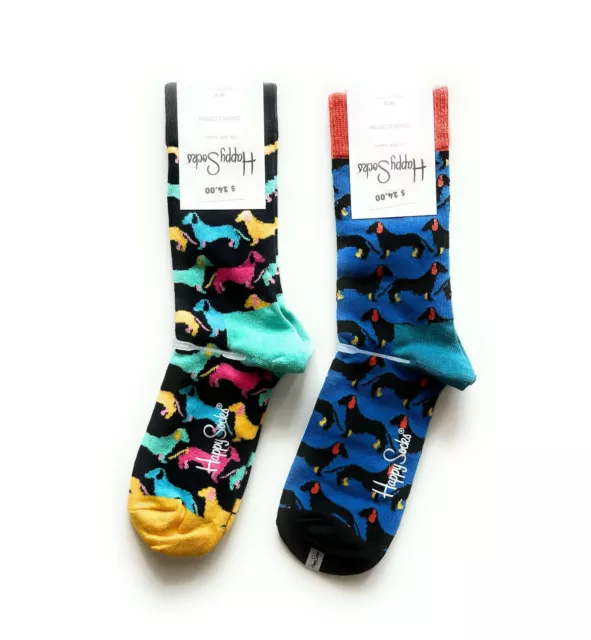 Happy Socks 2 Paar Dackelsocken Unisex Gr.36-40 UVP 23€  Bunte Socken