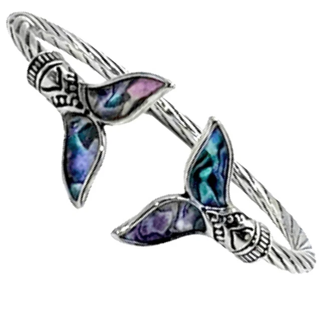 NEW Abalone Whale Tail Mermaid Fin Fish Silver Mermaid Bangle Cuff Bracelet Gift