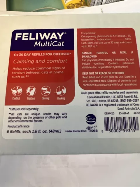 FELIWAY® MultiCat 6 Pack Refills, Happy Cat Calming And Comfort NIB, Exp 06/2026