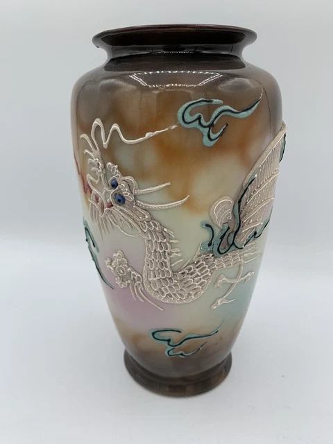 Vintage Dragon Vase Art Nouveau Sofu Japan 7.5” X 4” Glossy Finish Dragon ware