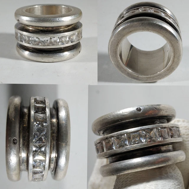 Bague Ancienne En Argent 925 Et Zircons - Taille 54, Style Sertie, Occasion