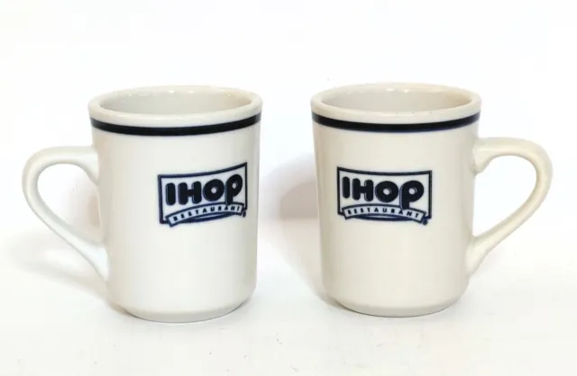 IHOP Restaurant Coffee Mugs By Delco Vintage Set of 2 Ceramic 8 oz. Logo