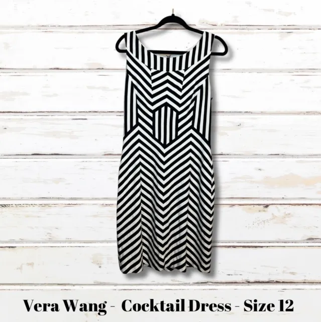 Vera Wang Womens Size 12 Sleeveless Cocktail Dress Back Zipper Black and White