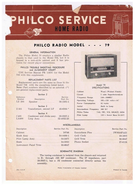 Vintage Philco Home Radio Service Radio Model 79