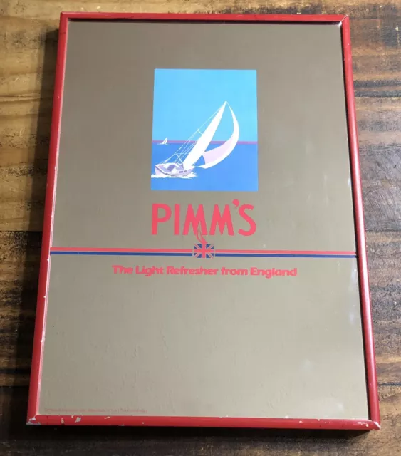 Vintage PIMM's Cup Gin Liquor Cocktail Bar Mirror Sign - RARE -14x10