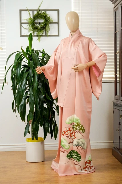 Dear Vanilla Japanese Silk Kimono Women's Robe Gown Authentic Japan Vintage Mint