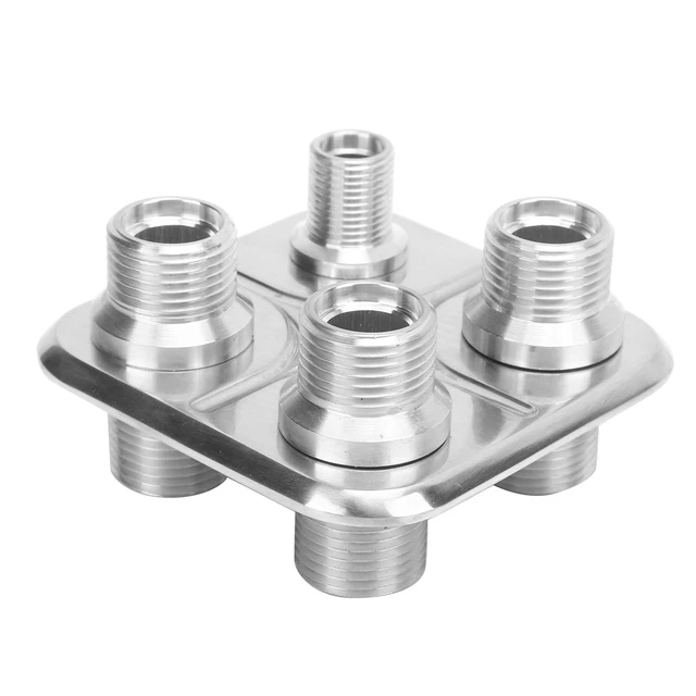 (Argent) A/C Bulkhead Car 4-Port Air Conditioning Bulkhead Hose Fitting