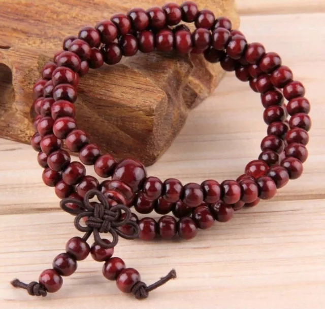 Red Sandalwood 108 Prayer Beaded Mala 6mm Buddhist Meditation Necklace Bracelet