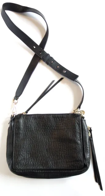 VINCE CAMUTO 'Ida' thick black genuine leather expandable crossbody flap bag
