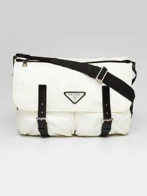 Prada White Vela Nylon Large Messenger Bag BT0698