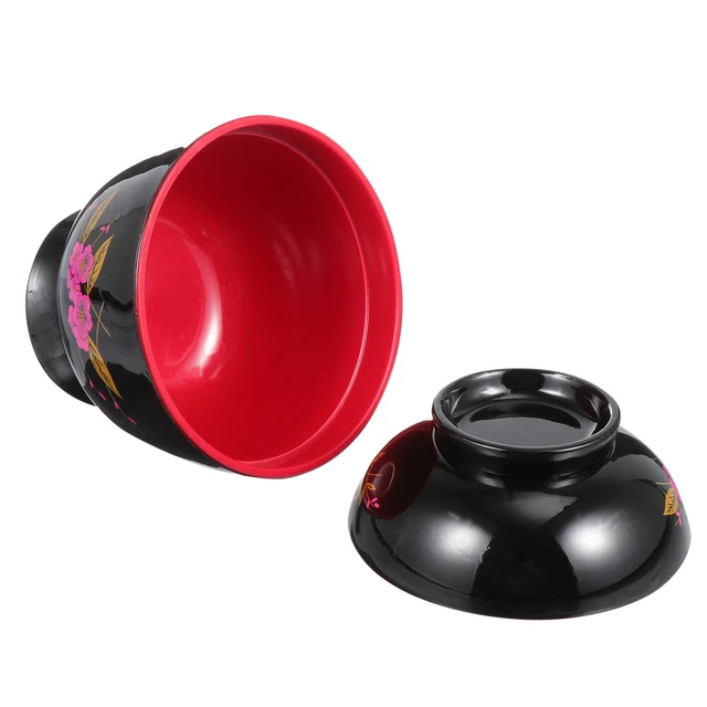 Pentola per torta cereali ramen in plastica nera ciotola rossa vintage
