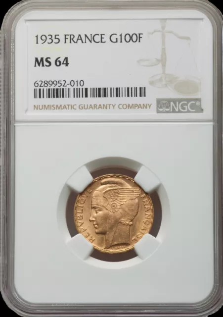 100 Francs or Bazor 1935 NGC MS64 SPL+ prix exceptionnel par rapport à qualité 