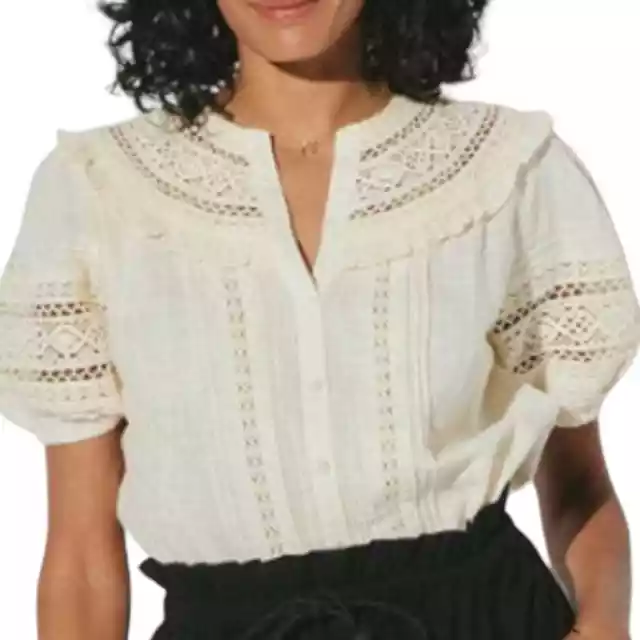 NWT Cleobella Womens Cream Button Up Organic Cotton Crochet Mabel Blouse M Top 3