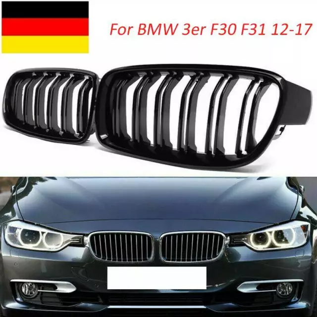 Für BMW 3er F30 F31 F35 Limo Touring Nieren Grill GLANZ SCHWARZ