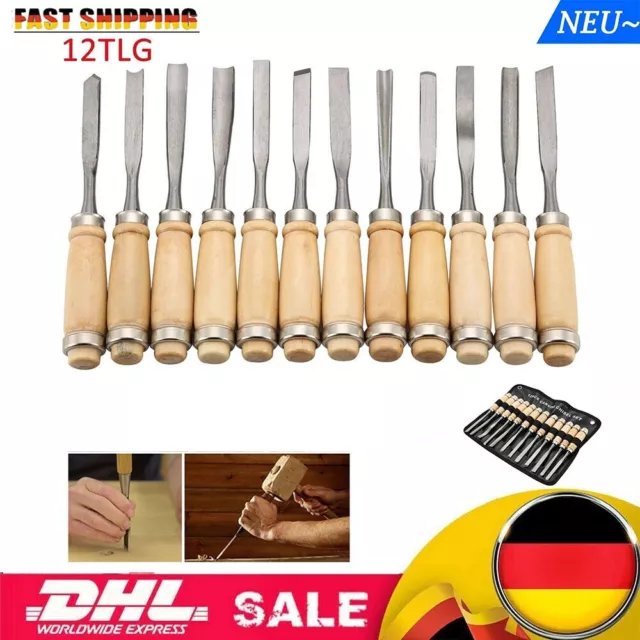 12x Schnitz Werkzeug Set Beitel Holz Bearbeitung Schnitzeisen Satz-Schnitzmesser