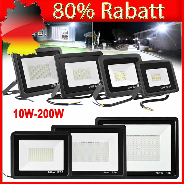 LED Fluter Strahler 10W 30W 50W 100W 200W SMD Außen IP65 Scheinwerfer Flutlicht