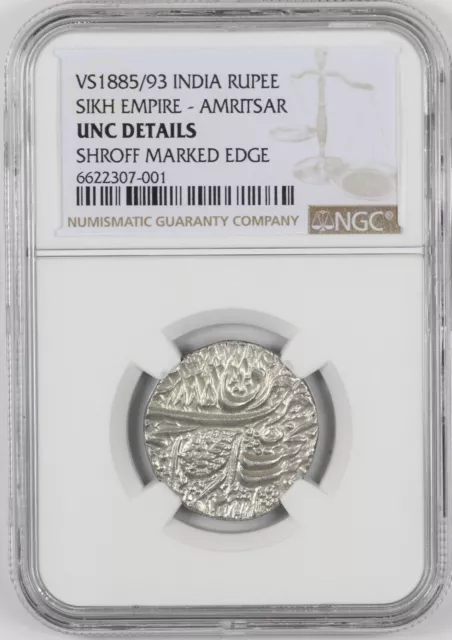 NGC UNC Det. VS1885/93 India Rupee Sikh Empire - Amritsar Silver Coin SHROFF