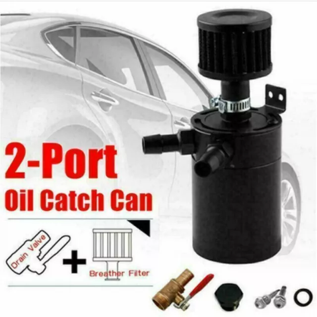 Universal Oil Catch Can Tank 2-Port Baffled Reservoir Breather Valve