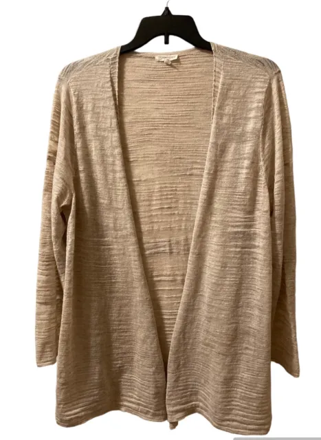 Eileen Fisher Cardigan Linen Open Front 2X Cream Ivory Relaxed Fit Long Sleeve