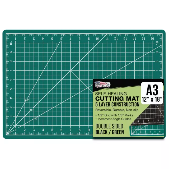 12" x 18" GREEN/BLACK Self Healing 5-Ply Double Sided Durable Cutting Mat