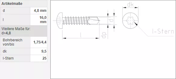 Bohrschrauben Torx Linsenkopfschrauben selbstschneidende Schrauben DIN 7504 N TX 3