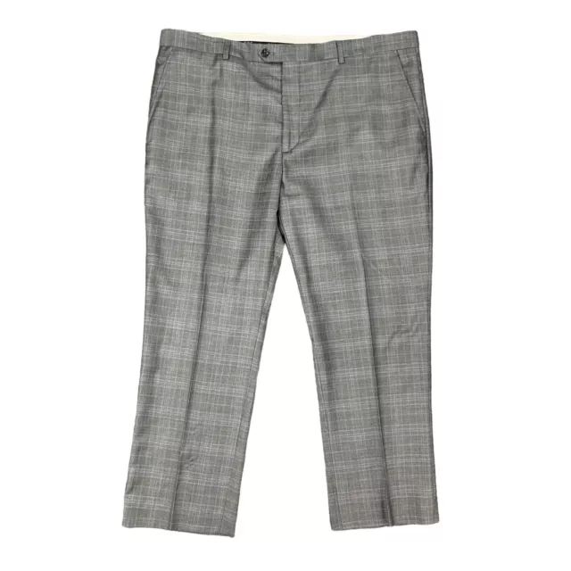 Giorgio Armani Dress Pant Mens 56 (US 40) Gray Plaid Flat Front Wool Blend