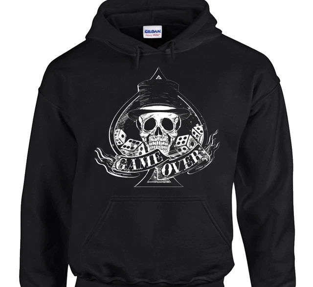 Felpa con Cappuccio Game Over - As Di Picco Cranio Tattoo Da 'N Motociclista