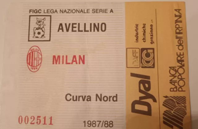 Biglietto Milan Vintage Campionato Serie A 1987/88 Avellino Milan Curva Nord