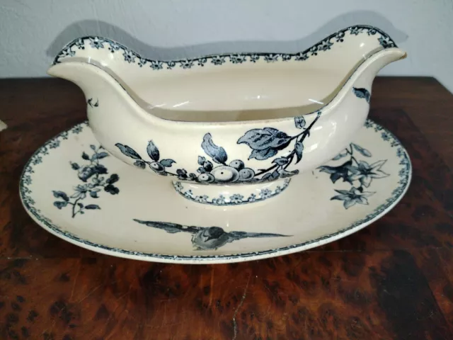 Ancienne Saucière Favori Motif Oiseau Sarreguemines  Art Nouveau