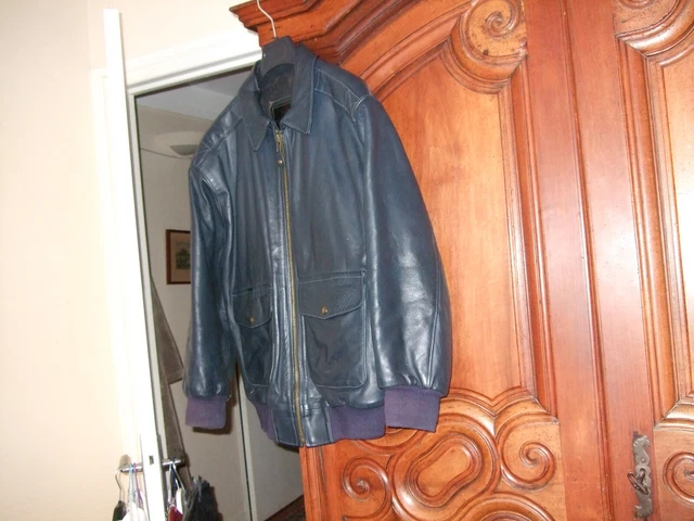 Veste Motard En Cuir D'agneau Bleue MAJE - Taille XS (1/36) - Occasion Très Bon état
