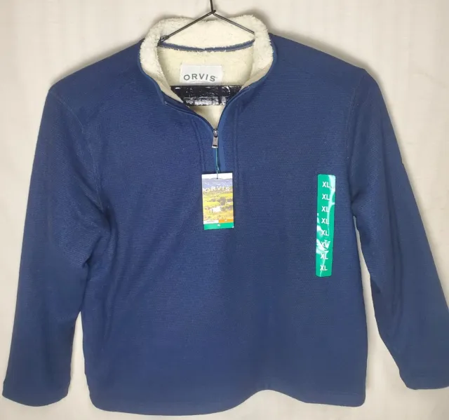 Orvis Men's Blue Fleece Lined Quarter Zip Jacket Sweatshirt New With Tags