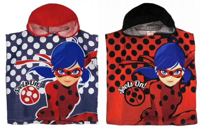 Girls Miraculous Ladybug Cotton Poncho Kids Character Hooded Beach Bath Towel