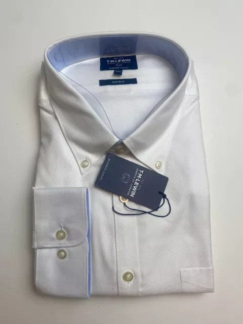 T.M. Camicia Lewin bianca Oxford XXL 18" vestibilità regolare polsino con bottoni NON FERRO NUOVA
