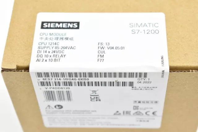 New Siemens 6ES7214-1BG40-0XB0 6ES7 214-1BG40-0XB0 SIMATIC S7-1200, CPU 1214C