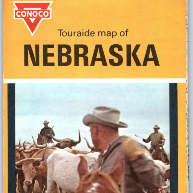 1970 Nebraska Conoco Oil Gas Touraide Road Map Cowboy Park & Camping Lists NE 4E