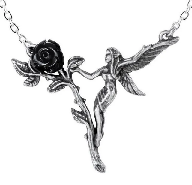 Faerie Glade Necklace, Black Rose Fantasy Fairy Magical, Gift, Alchemy England