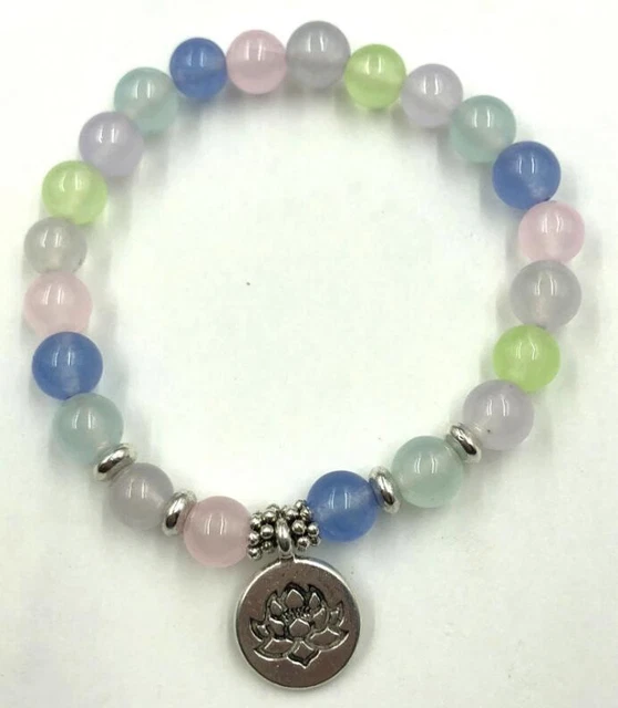 8mm Color agate bracelet cuff Gemstone 7.5inches Stretchy Lucky yoga Wrist pray