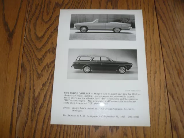 1963 Dodge Dart Wagon & Convertible Factory Photo - Vintage - Album AW