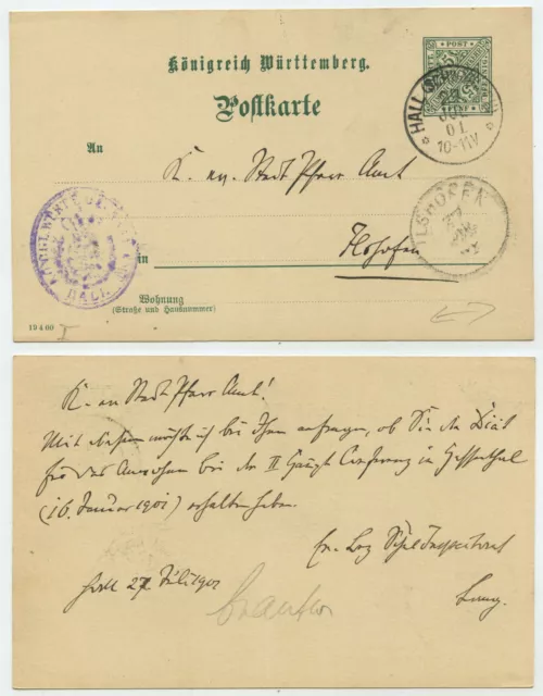 68258 - Ganzsache DP 29 - Postkarte - Hall (Schwäbisch) 27.7.1901 nach Ilshofen