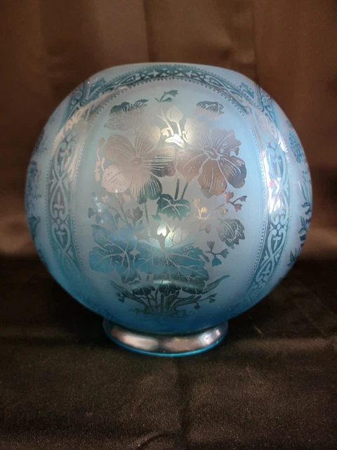 Antique Vintage Blue Ball Shade Globe GWTW Banquet Kerosene Oil Center Draft 3