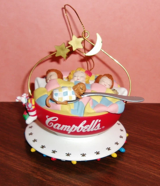 1993 Campbell Soup Kids  Christmas Ornament - Kids in Soup Bowl Bed Sleeping