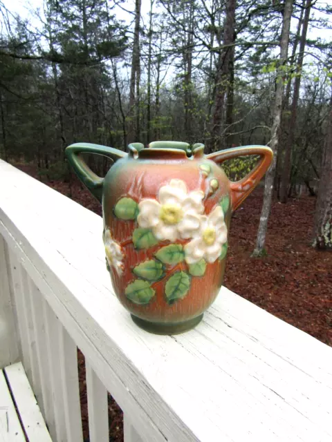 Roseville Pottery / WHITE ROSE / Double Handled VASE / URN / 979-6" / Mint!