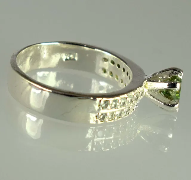 14K White Gold Plated Round Cut Simulated Green Peridot Stunning Solitaire Ring 3